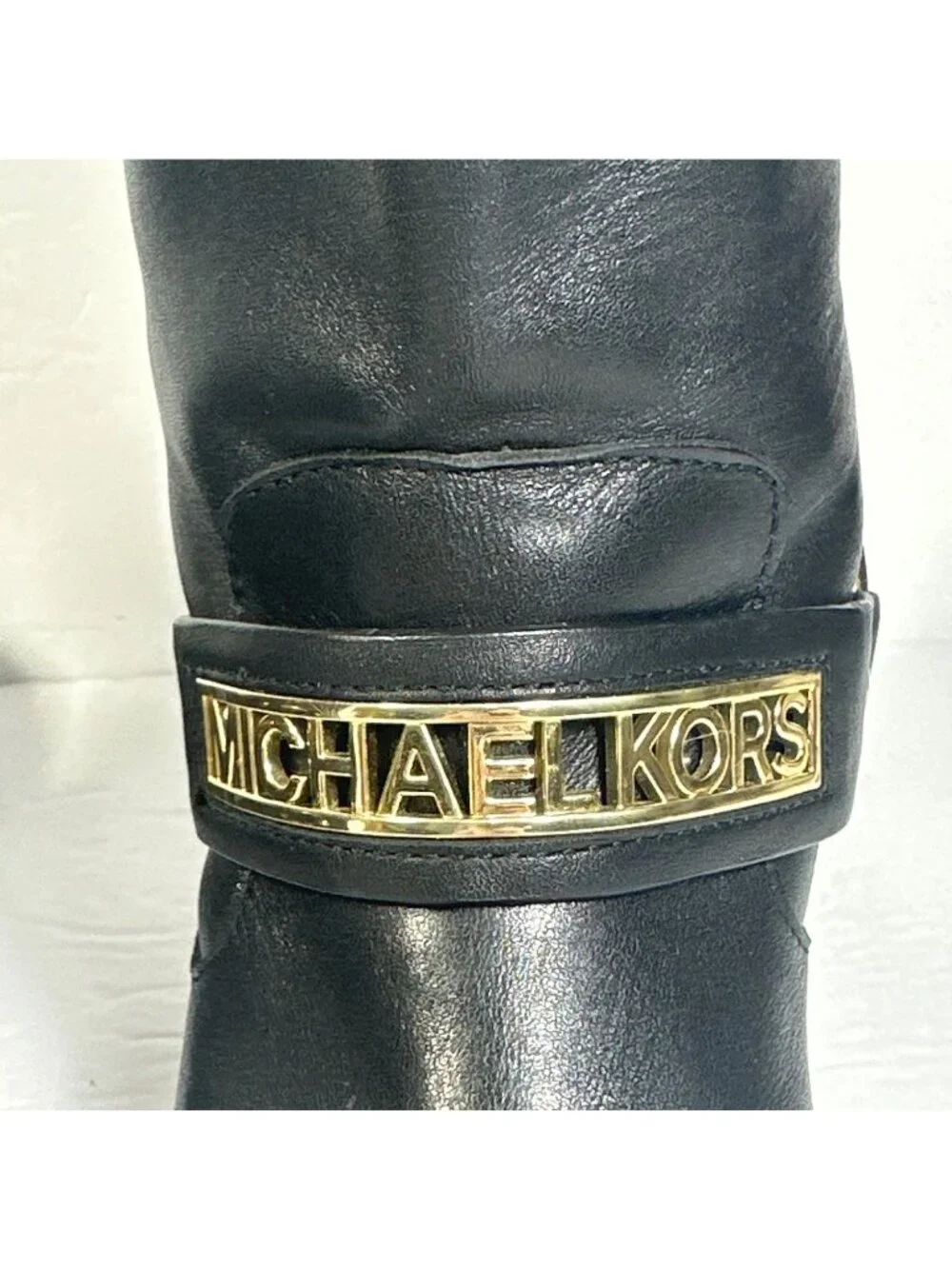 MICHAEL KORS ESSEX ICONIC BLACK GOLD LOGO MOTO BIKER BOOTS Size 7M - Picture 13 of 13
